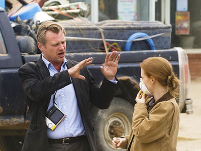 Christopher Nolan y Jessica Chastain en el rodaje de 'Interstellar'
