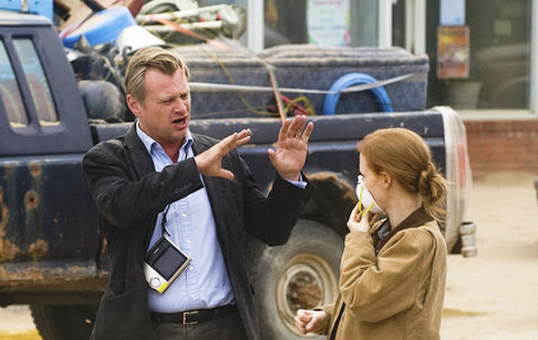 Christopher Nolan y Jessica Chastain en el rodaje de 'Interstellar'