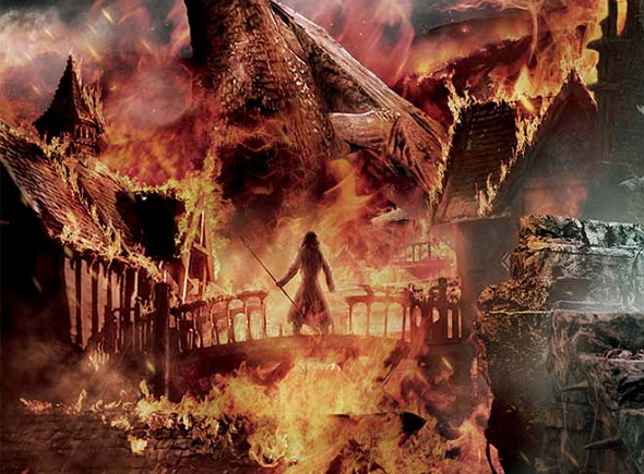 Bardo contra Smaug en el póster de El Hobbit: La batalla de los cinco ejércitos (The Hobbit: The battle of the five armies)