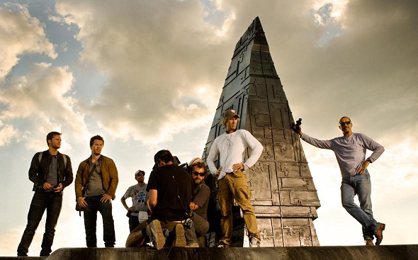 Michael Bay y Mark Wahlberg en el rodaje de 'Transformers: La era de la extinción'