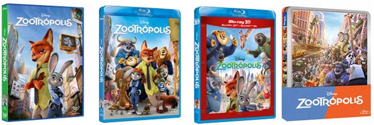 Carátulas d e'Zootrópolis', ya en DVD y en Alta definición