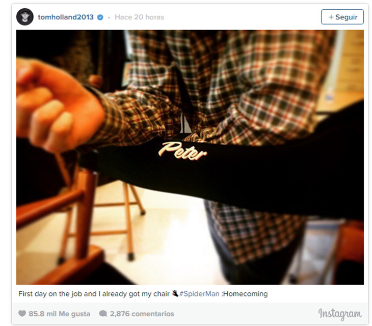 Instagram de Tom Holland en Spider-Man: Homecoming