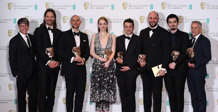 El equipo de 'La ciudad de las estrellas', gran triunfador de los BAFTA