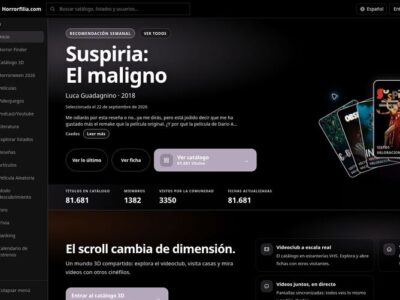 Portada de Horrorfilia con su catálogo de terror y el acceso al videoclub 3D