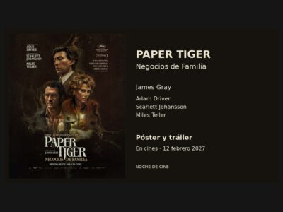 Póster de Paper Tiger con Adam Driver, Scarlett Johansson y Miles Teller, conservado completo con márgenes.