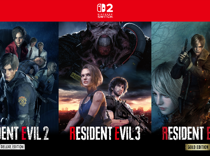 Imagen oficial de Resident Evil 2 Deluxe Edition, Resident Evil 3 y Resident Evil 4 Gold Edition para Nintendo Switch 2
