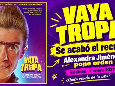 Creatividad editorial basada en el cartel oficial de Vaya tropa, con Alexandra Jiménez como la teniente Martínez y estreno el 1 de enero de 2027.