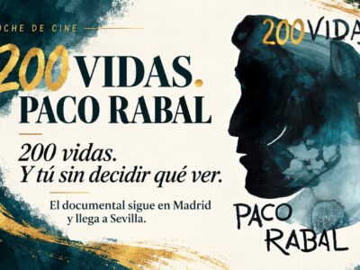 Silueta pintada de Paco Rabal procedente del cartel oficial de 200 vidas, en composición editorial verde y marfil.